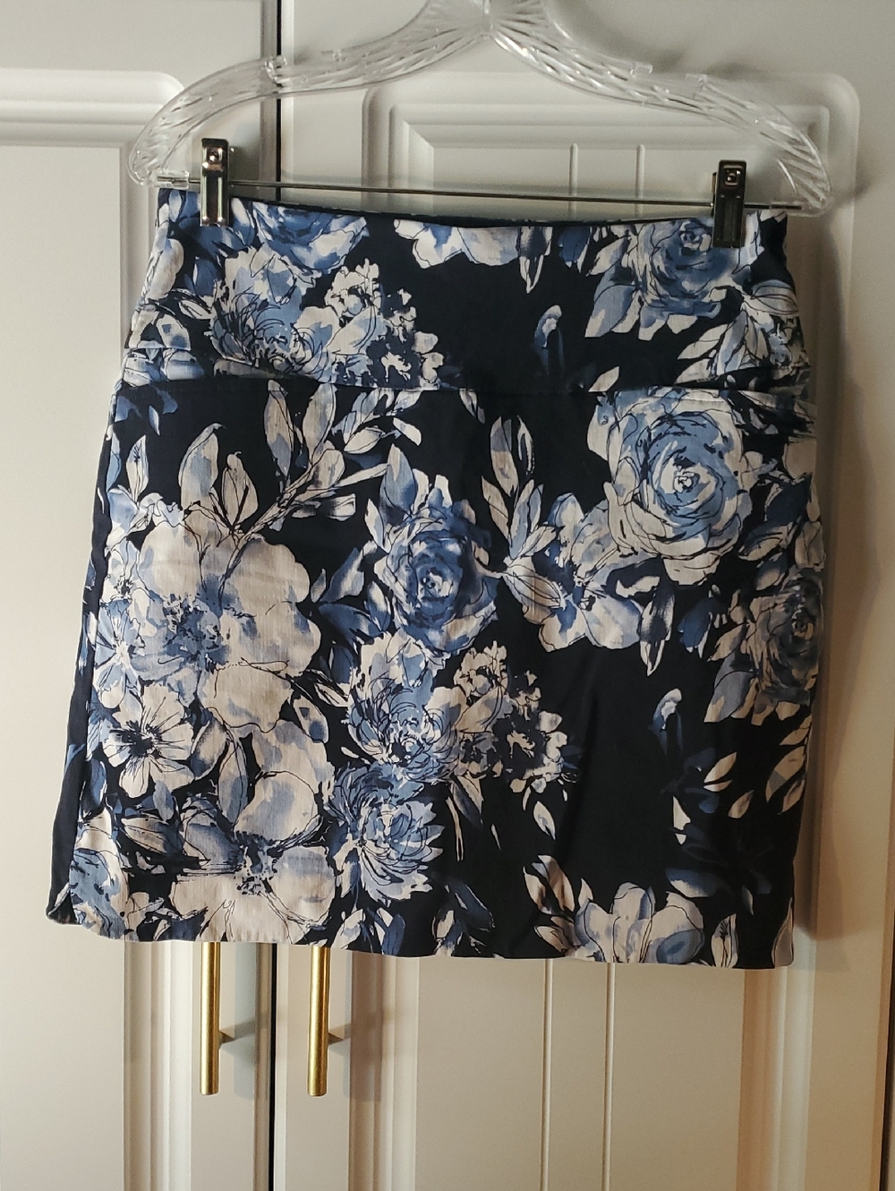 Navy Floral Mini Skirt with Blue and White Blooms